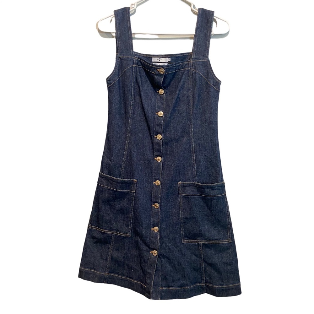 7 For all Mankind. Button front jumper Dress. Dark wash topanga blue denim